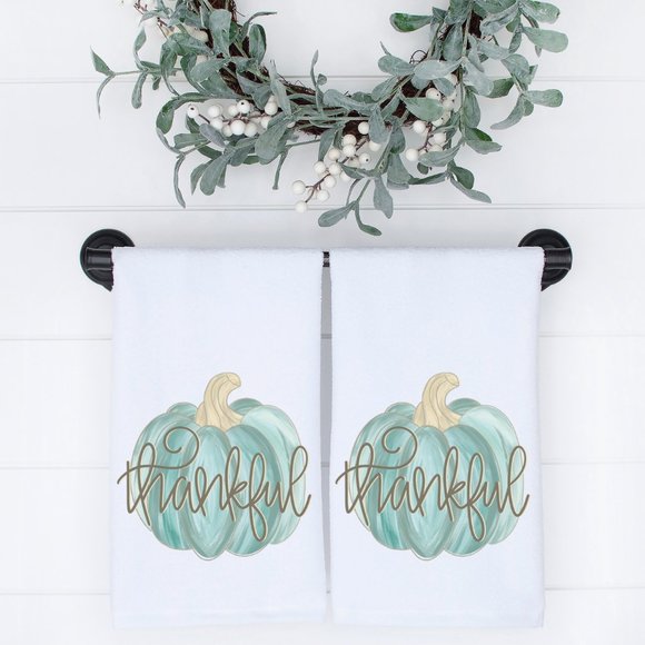 Fall Tea Towels, Set of 3, Blue Pumpkin, Autumn Home Decor, Kitchen or Bathroom - Picture 2 of 3